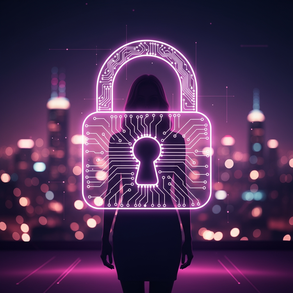 Abstract locks and blurred city lights