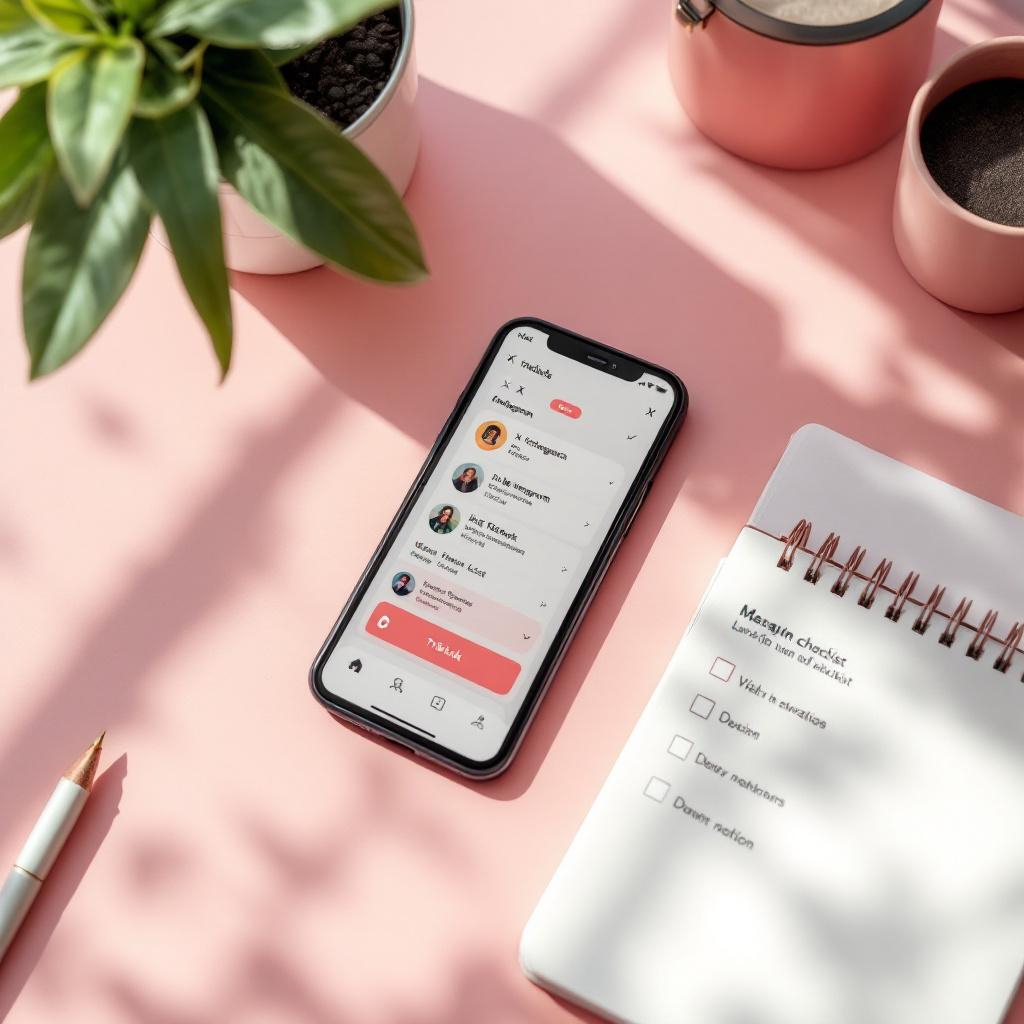 Phone with social app open and checklist
